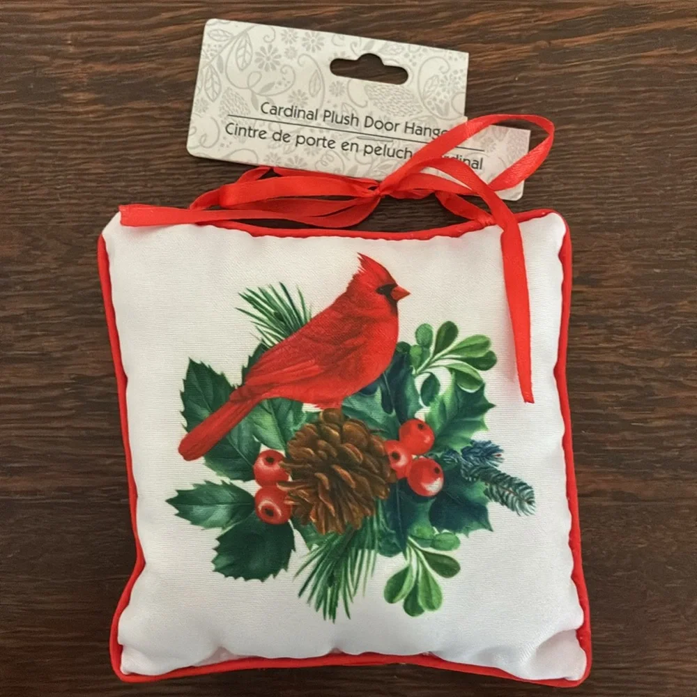 NWT- Cardinal Pinecone, Holly & Berries Holiday Plush Door Hanger Decoration